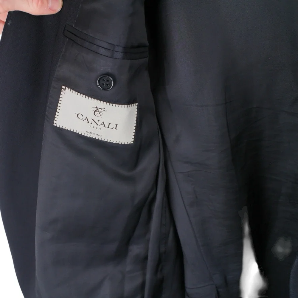 Canali‎ Black Wool Blazer Sport Coat Made in Italy Luxury Tailored Jacket 58